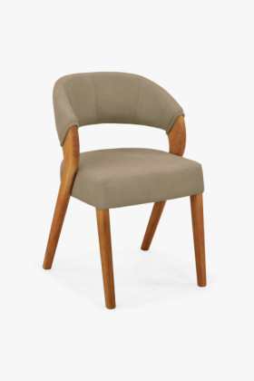 Kárpitozott bézs étkezőszék tölgyfa lábakkal, Texas szövetből